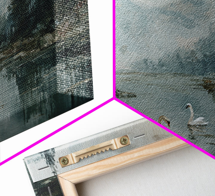 Paired Swans in a Dreamy Painterly Lake Framed Canvas Print, Above Bed Art, Living Room Decor, Bedroom Decor, Serenity, ABA-3x2-50