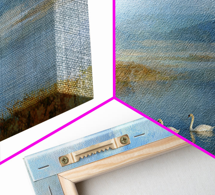 Paired Swans in a Dreamy Painterly Lake Canvas Print, Above Bed Art, Sage Green Wall Art, Bedroom Decor, Oil Painting, Serenity, ABA-3x2-98