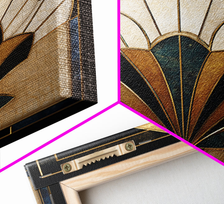 Geometric Lotus Flower Framed Canvas Print, Art Deco Art, Art, Living Room Decor, Oil Painting, Glamour, Art Nouveau, ADA-1x1-12