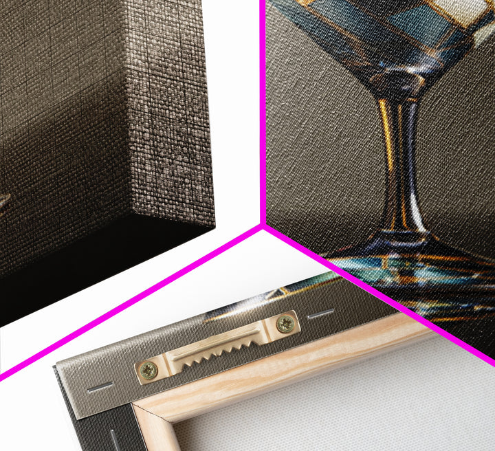 Luxury Cocktail Glass Framed Canvas Print, Art Deco Art, Textured Painting, Living Room Decor, Abstract Art, Glamour, ADA-1x1-29