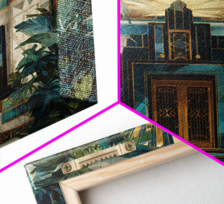 Tropical Hotel Facade Framed Canvas Print, Art Deco Art, Room Decor, Living Room Decor, Fine Art, Glamour, Digital Art, ADA-1x1-40