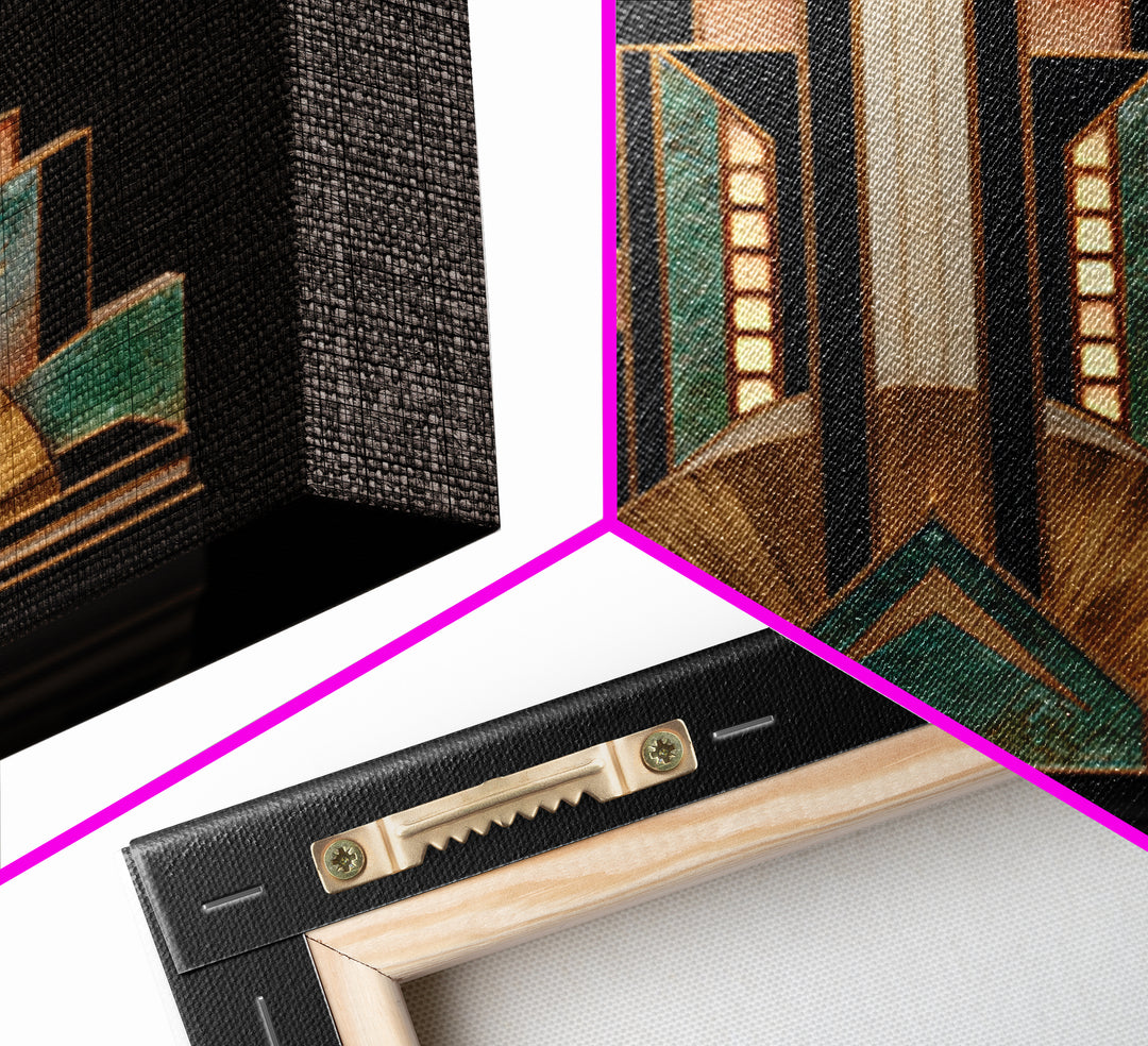 Stylized Skyscraper Crown Framed Canvas Print, Art Deco Art, Art Deco Wallpaper, Living Room Decor, Fine Art, Glamour, ADA-1x1-46