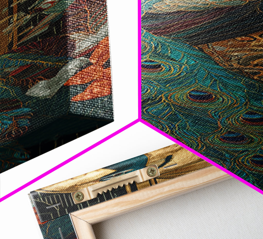Emerald Peacock Feather Pattern Framed Canvas Print, Art Deco Art, Art Prints, Living Room Decor, Glamour, Apartment Decor, ADA-1x3-36
