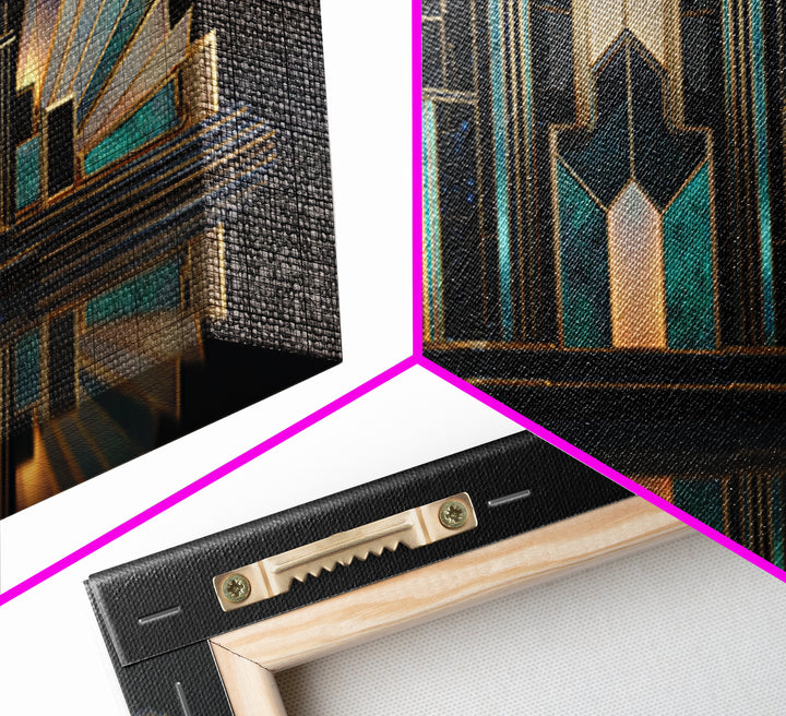Stylized Skyscraper Crown Framed Canvas Print, Art Deco Art, Art Print, Living Room Decor, Oil Painting, Glamour, Printable Art, ADA-2x1-90