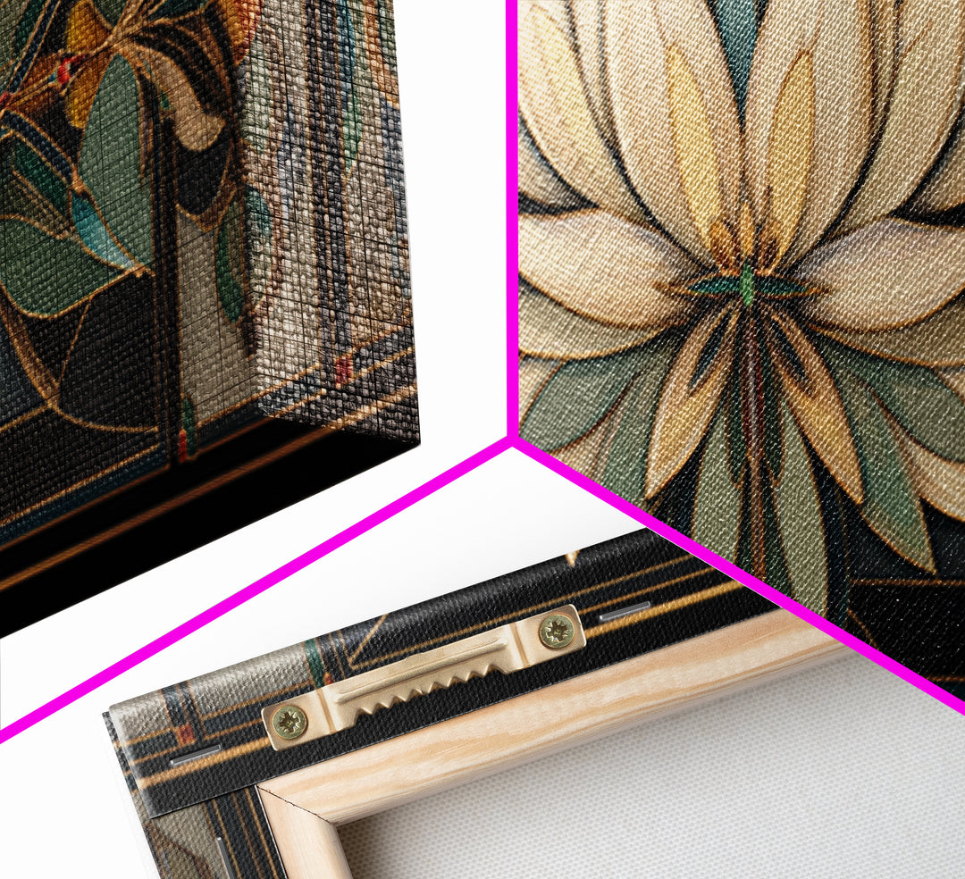 Geometric Lotus Flower Framed Canvas Print, Art Deco Art, Blue Wallpaper, Living Room Decor, Watercolor Art, Glamour, ADA-3x1-28