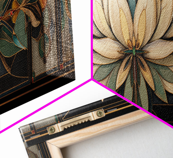 Geometric Lotus Flower Framed Canvas Print, Art Deco Art, Blue Wallpaper, Living Room Decor, Watercolor Art, Glamour, ADA-3x1-28