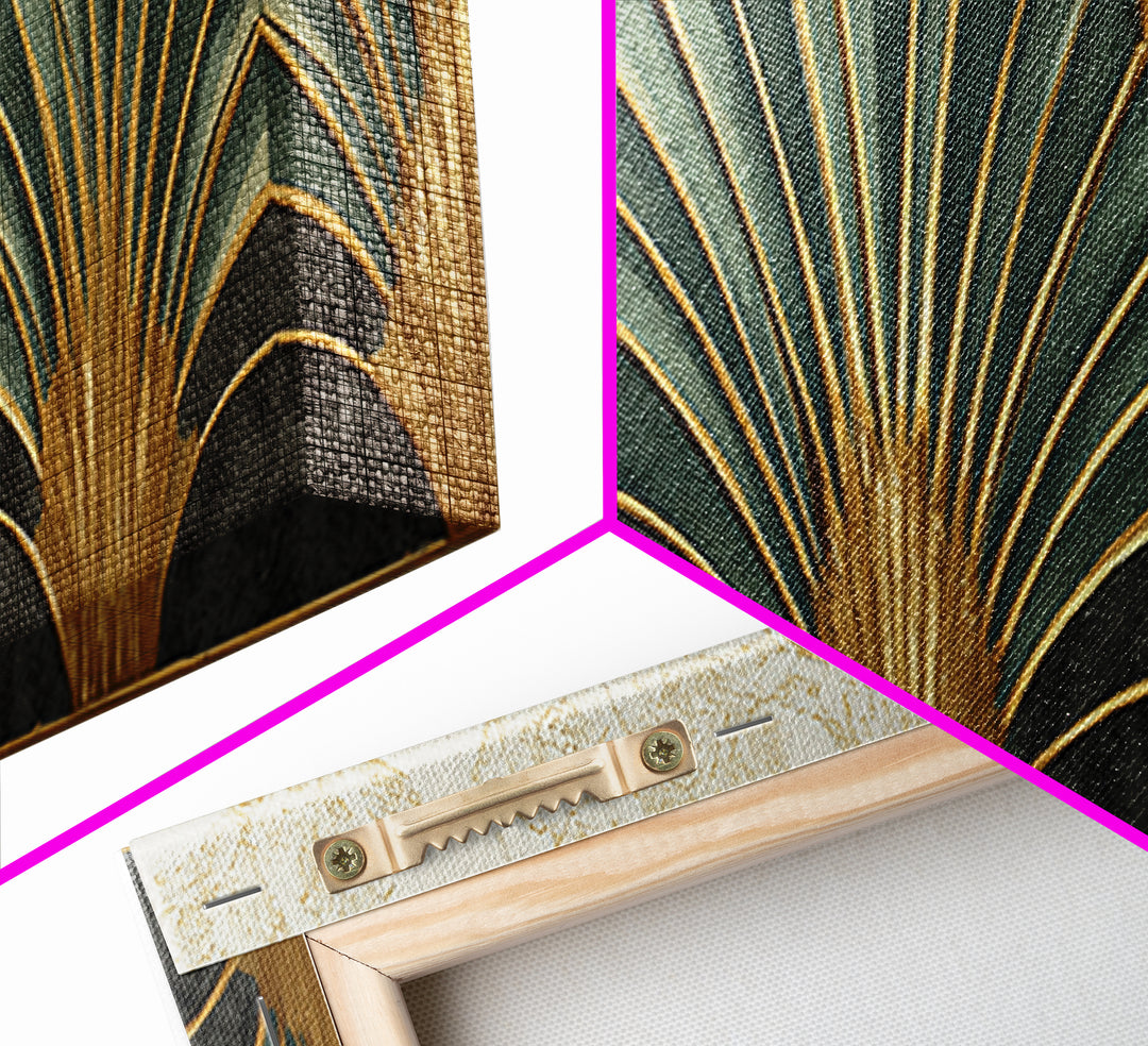 Golden Palm Fronds Arranged Canvas Print, Art Deco Art, Textured Painting, Living Room Decor, Fine Art, Glamour, Printable, ADA-3x1-48