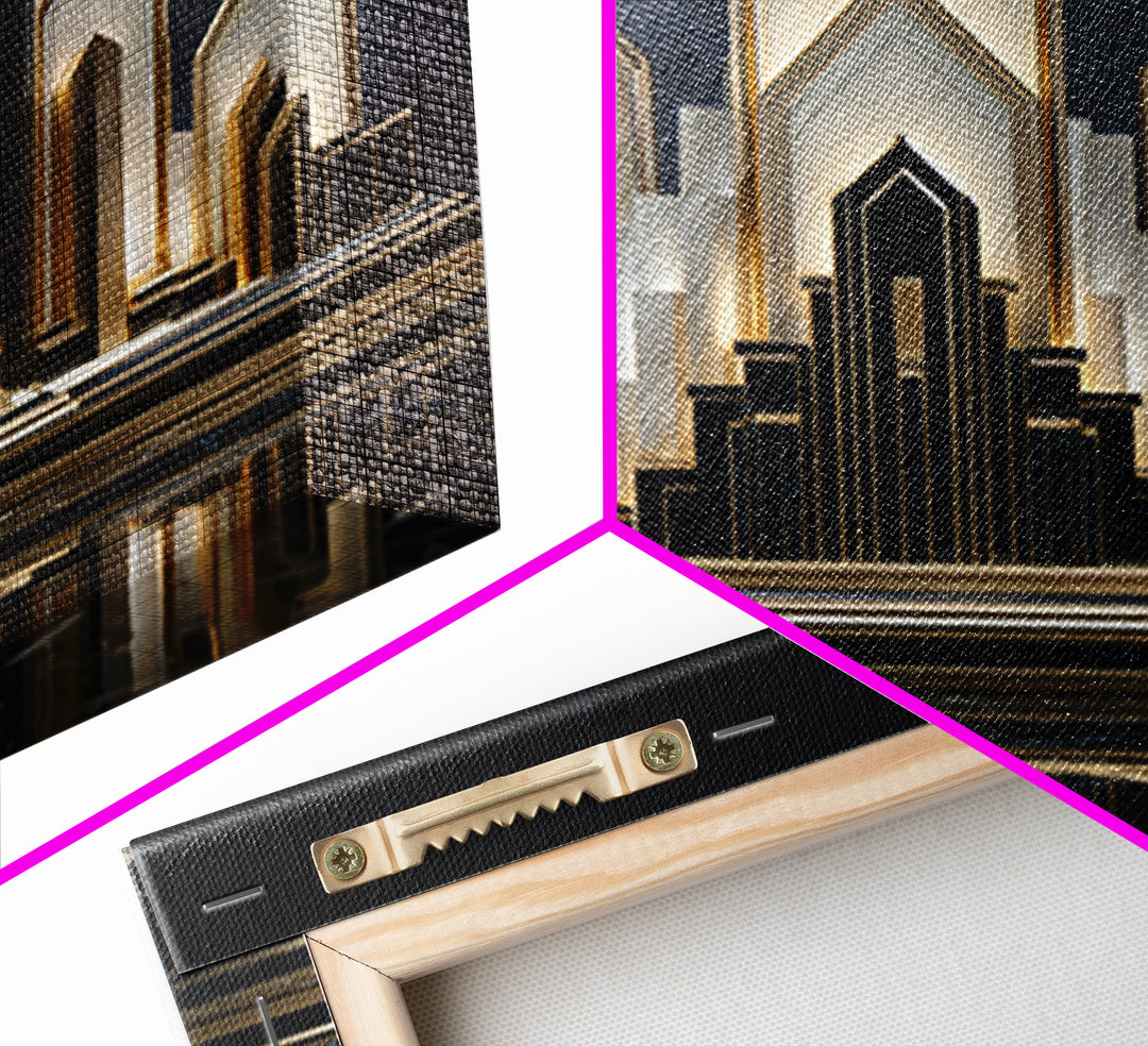 Stylized City Skyline Framed Canvas Print, Art Deco Art, Digital Print, Living Room Decor, Fine Art, Glamour, Downloadable Art, ADA-3x2-10