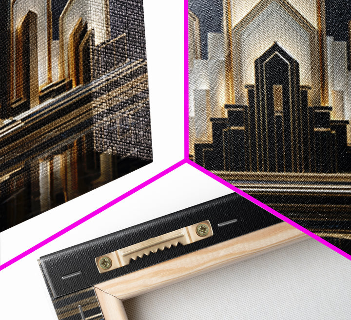 Stylized City Skyline Framed Canvas Print, Art Deco Art, Digital Print, Living Room Decor, Fine Art, Glamour, Downloadable Art, ADA-3x2-10