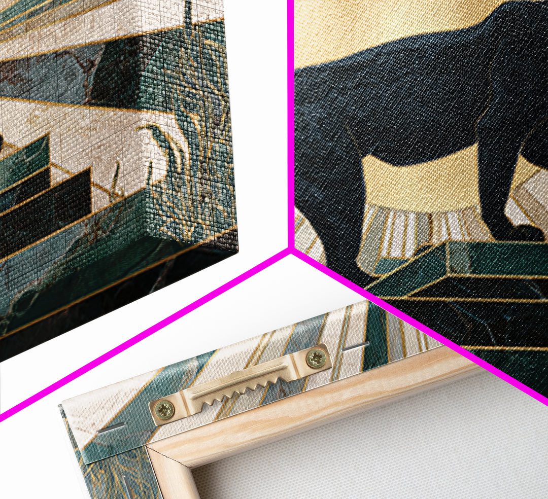 Black Panther Sculpture on a Marble Plinth Framed Canvas Print, Art Deco Art, Wall Art Print, Living Room Decor, Glamour, ADA-3x2-63