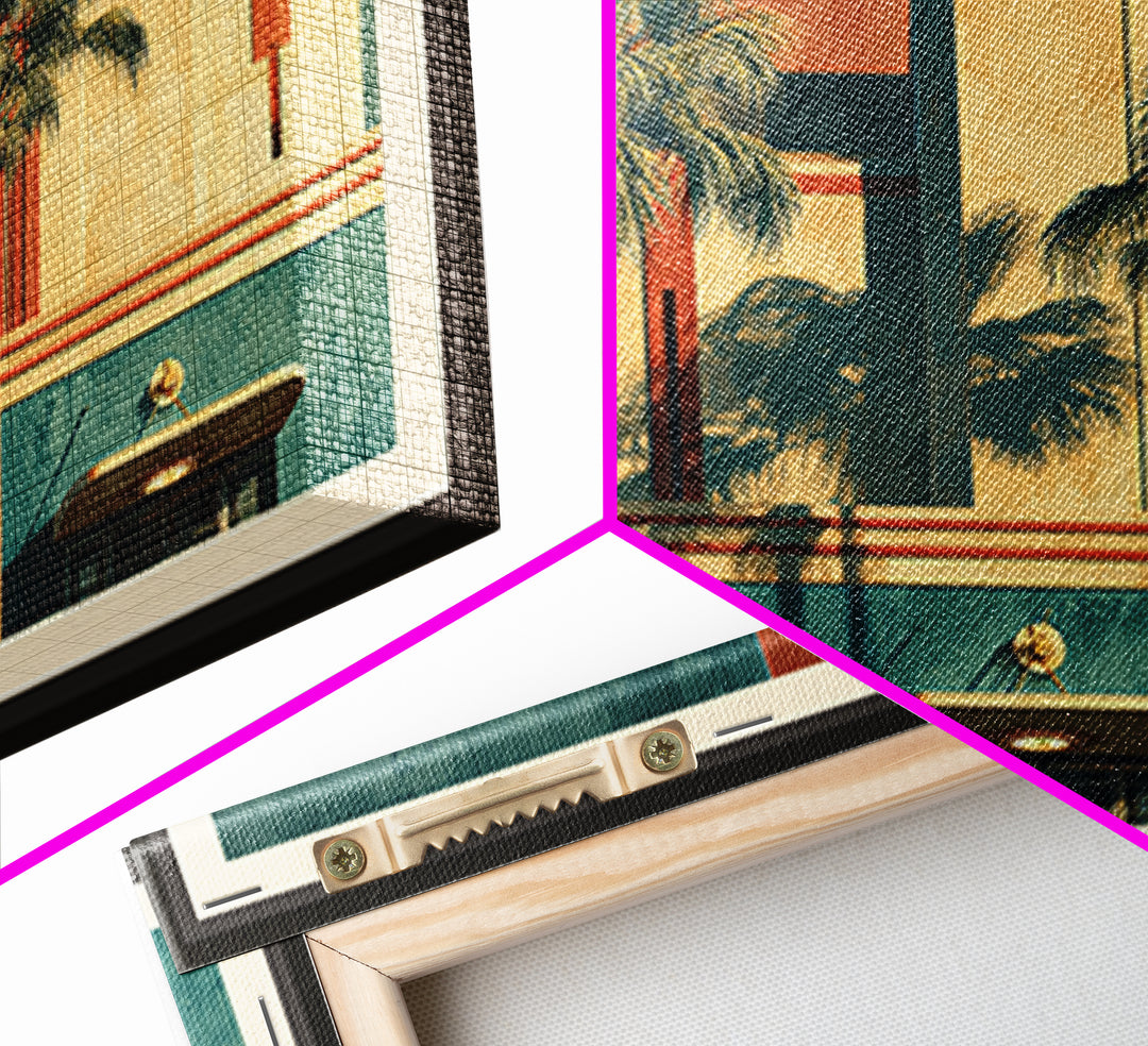 Tropical Hotel Facade Canvas Print, Art Deco Art, Minimalist Decor, Living Room Decor, Fine Art, Glamour, Wall Art Prints, ADA-3x2-68
