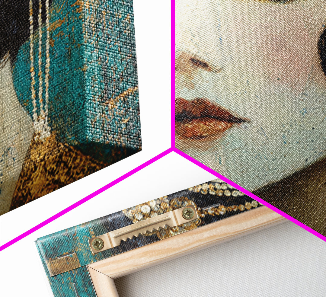 Flapper Portrait with Pearl Strands and Dramatic Canvas Print, Art Deco Art, Removable Wallpaper, Living Room Decor, Glamour, ADA-3x2-90