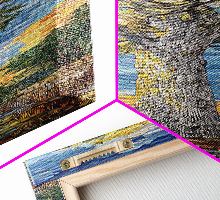 Impressionist Baobab Mosaic Path, African Wall Art, Blue Yellow Safari Landscape, Textured Decor, Premium Canvas Print Gift
