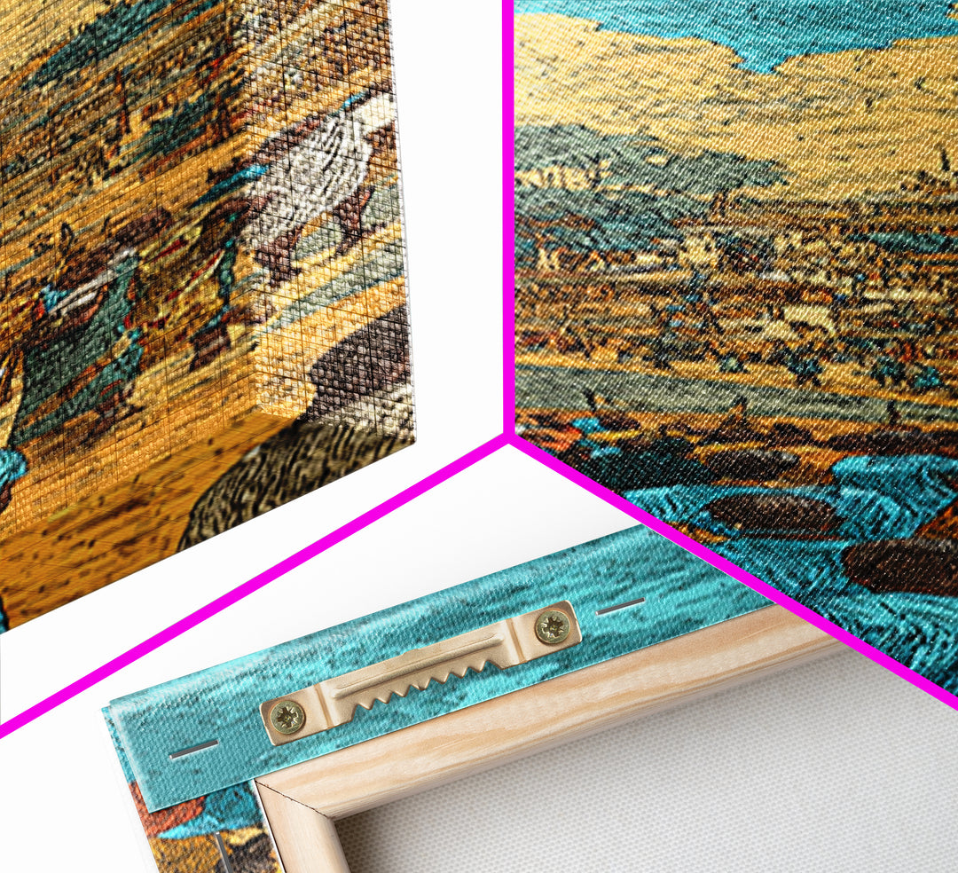 Bustling African Village Market, African Wall Art, Cultural Decor, West Africa Art, Turquoise Canvas Print Home Decor Gift