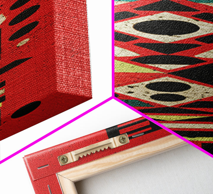 Red Tribal Geometric Totem, African Wall Art, Modern Afro Decor, Ethnic Pattern Framed Canvas Print Statement Gift For Home