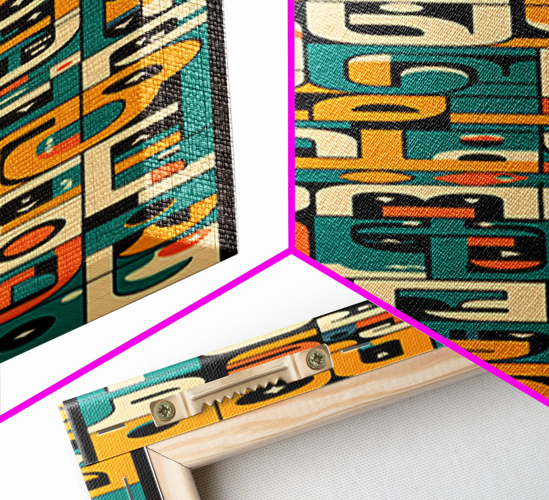 Teal Orange Abstract African Symbols Wall Art, Modern Afrocentric Canvas Decor, Geometric Black Art For Living Room Home Decor Gift