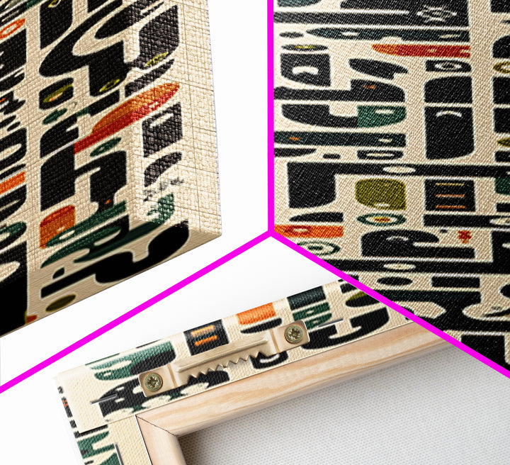 Cream Black African Glyph Pattern Framed Canvas Print, Modern Tribal Wall Decor, Afrocentric Office Art, Cultural Home Gift