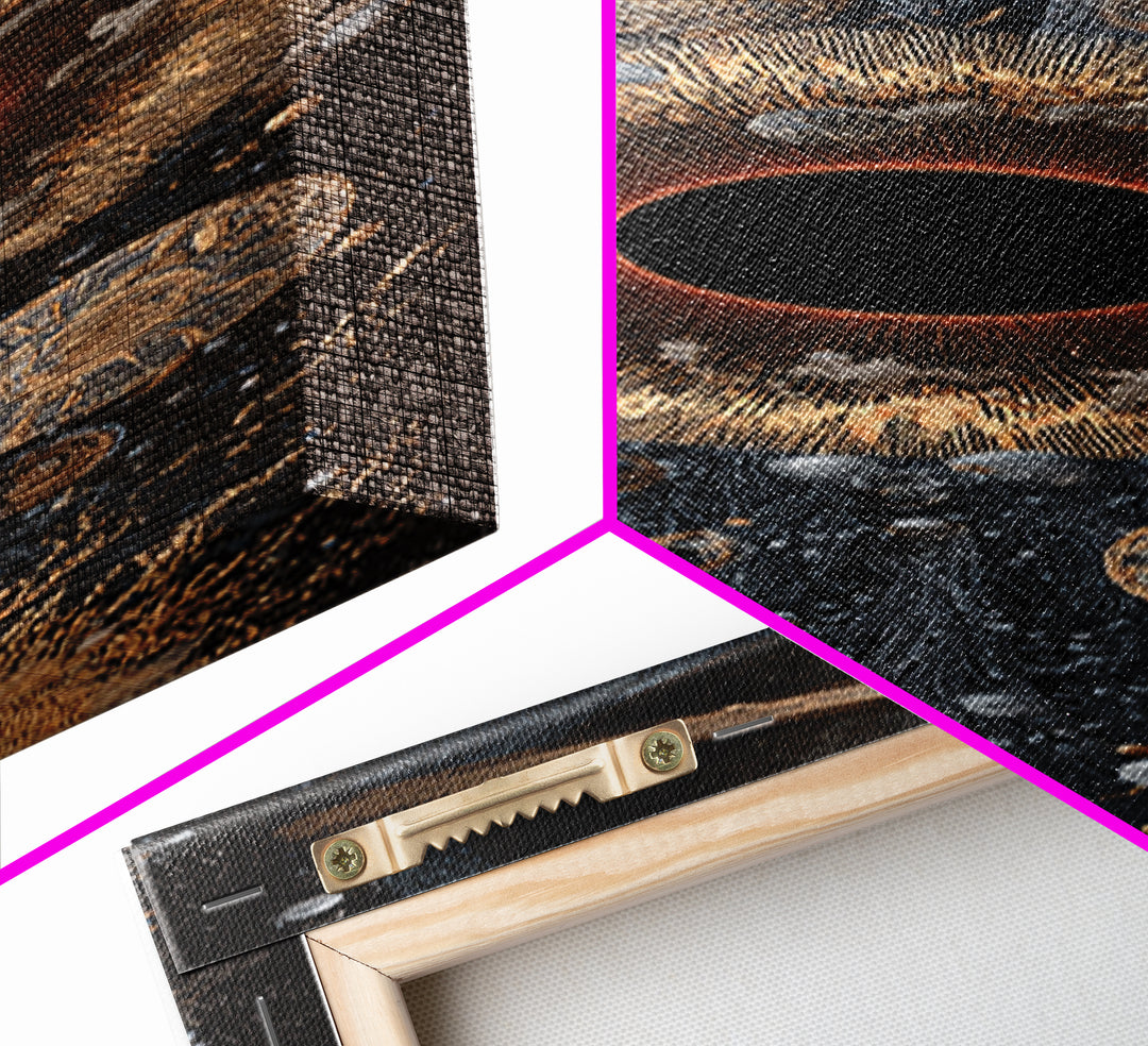 Cosmic Black Hole With Gold Planets And Textured Orbit Canvas Print, Abstract Wall Art, Modern Space Decor, Luxury Art Gift