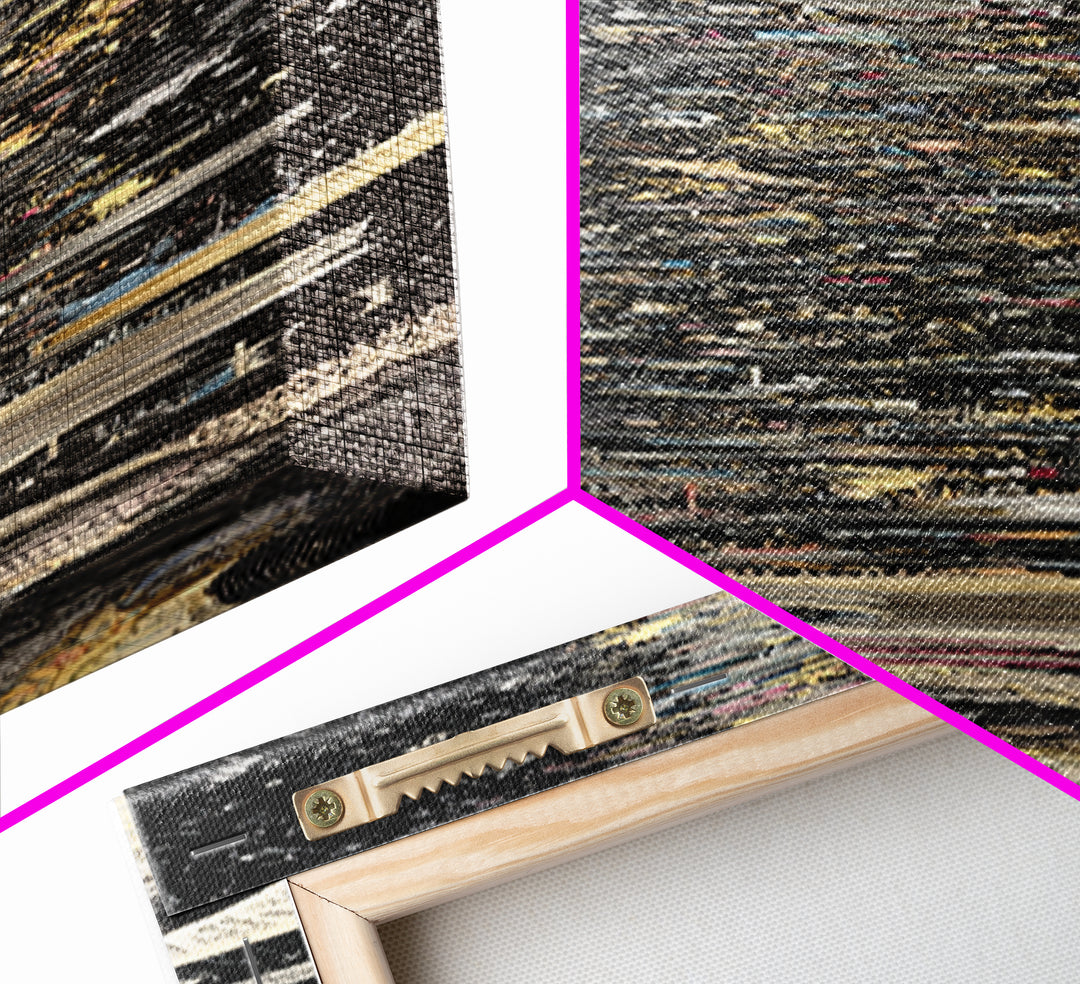 Moonlit Starry Night Abstract Canvas Print, Black And Gold Modern Art, Mystical Wall Decor, Statement Home Decor Gift For Him