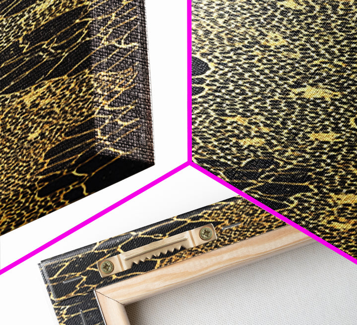 Gold Black Giraffe Pattern Abstract Wall Art, African Safari Canvas Print, Luxury Modern Tribal Decor, Earth Tone Home Gift