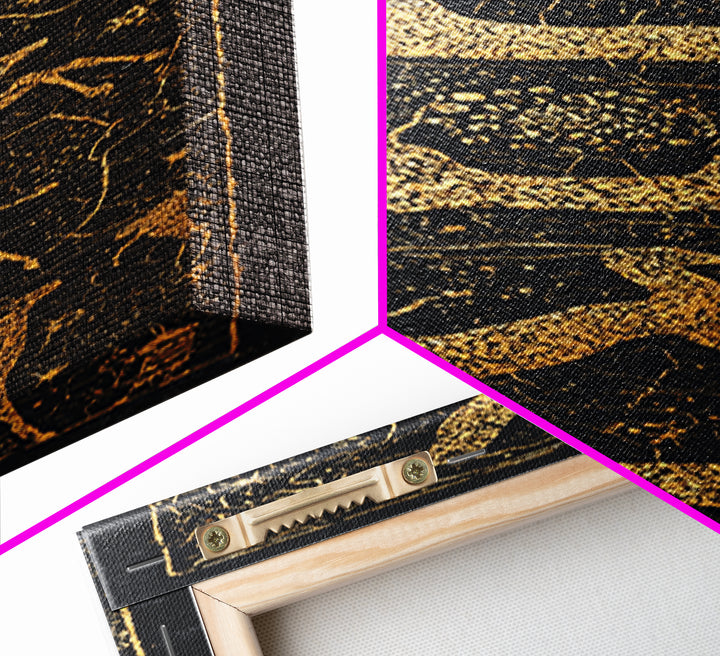 Gold Giraffe And Antelope Tribal Pattern Canvas Print, African Safari Wall Art, Black Gold Decor, Ethnic Textile Inspired Style
