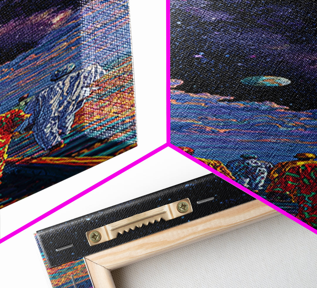 Afrofuturist Travelers On Cosmic Railroad Canvas Print, Black Culture Art, Galaxy Wall Decor, Modern African Home Decor Gift