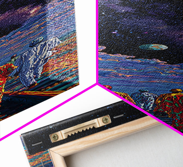 Afrofuturist Travelers On Cosmic Railroad Canvas Print, Black Culture Art, Galaxy Wall Decor, Modern African Home Decor Gift