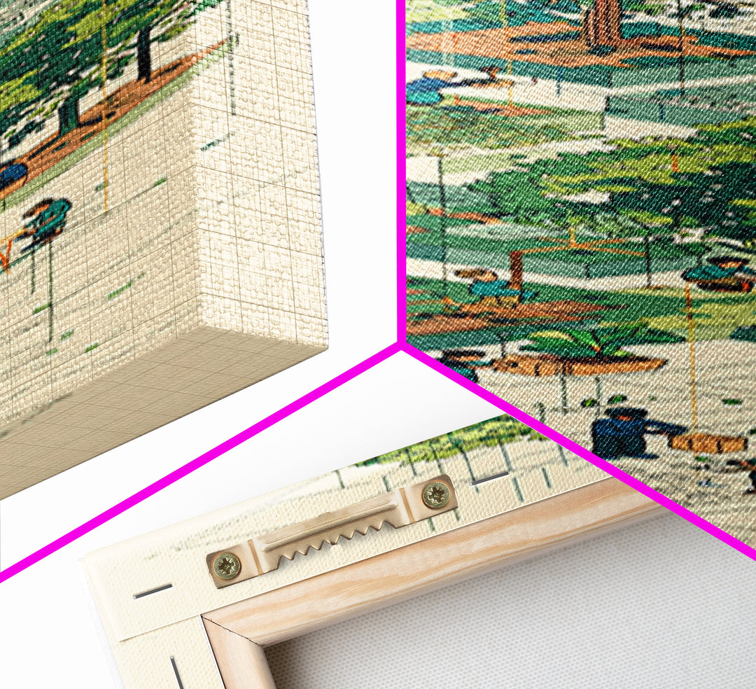 Isometric Urban Garden And Big Tree Wall Art, Community Park Illustration, Modern Green Home Decor, Unique Canvas Gift For Office