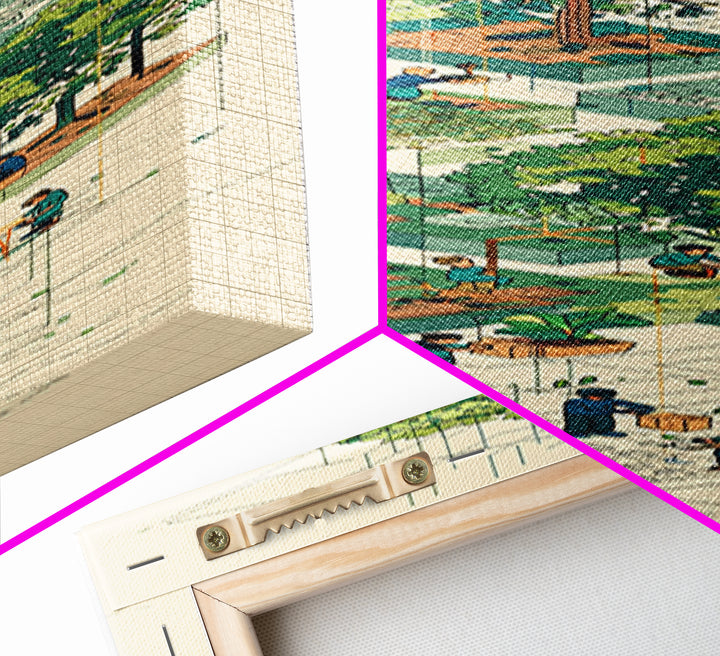 Isometric Urban Garden And Big Tree Wall Art, Community Park Illustration, Modern Green Home Decor, Unique Canvas Gift For Office