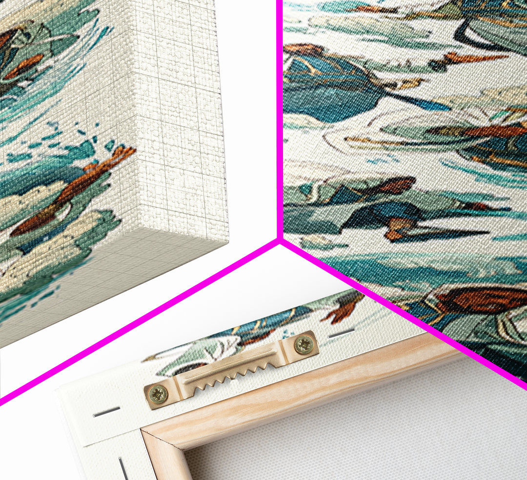 Whimsical Martial Artist Canvas Print, Water And Wind Adventure Art, Playful Fantasy Wall Decor, Unique Kids Room Art Gift