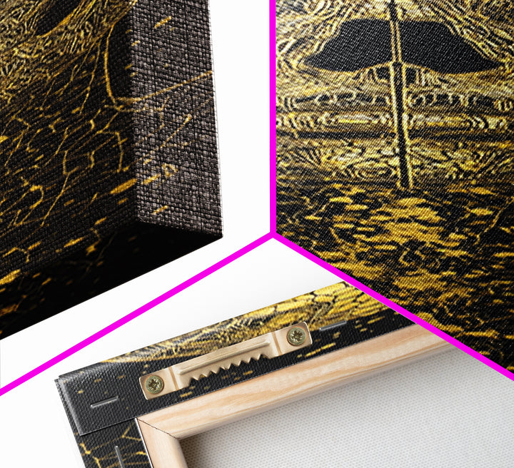 Golden Cracked Skull Portrait Wall Art, Black And Gold Art, Gothic Abstract Canvas Print, Dark Statement Home Decor Gift