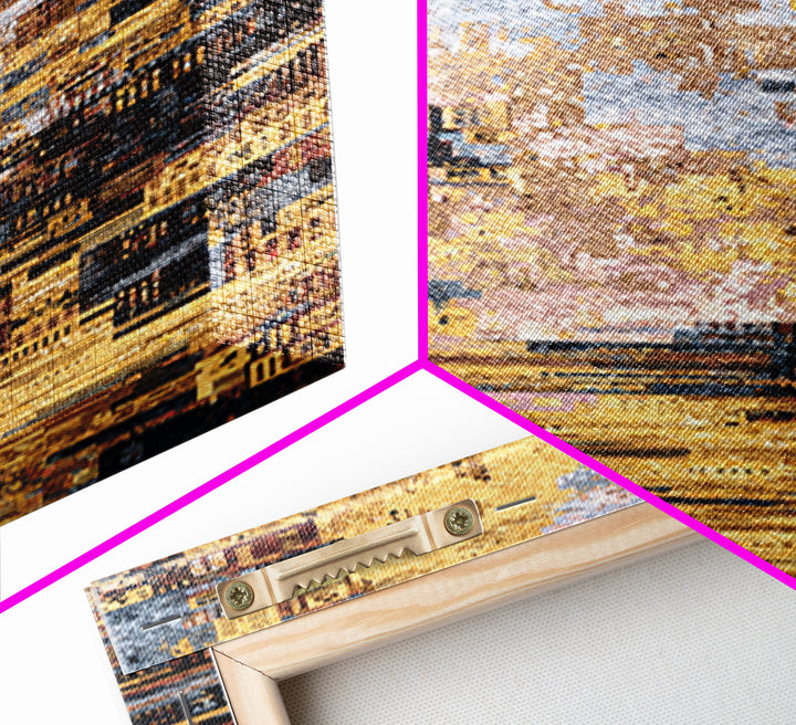 Golden Abstract African City Wall Art, Modern Geometric Canvas Decor, Luxury Urban Statement Print, Earth Tone Home Decor