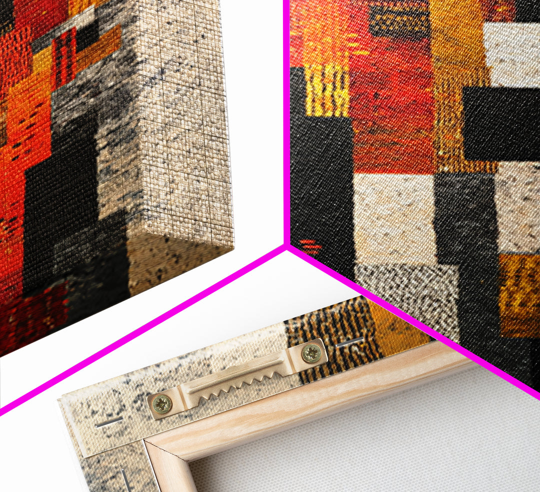Red Black Geometric Textile Canvas Print, Abstract African Fabric Wall Decor, Modern Tribal Pattern Art, Bold Home Decor Gift