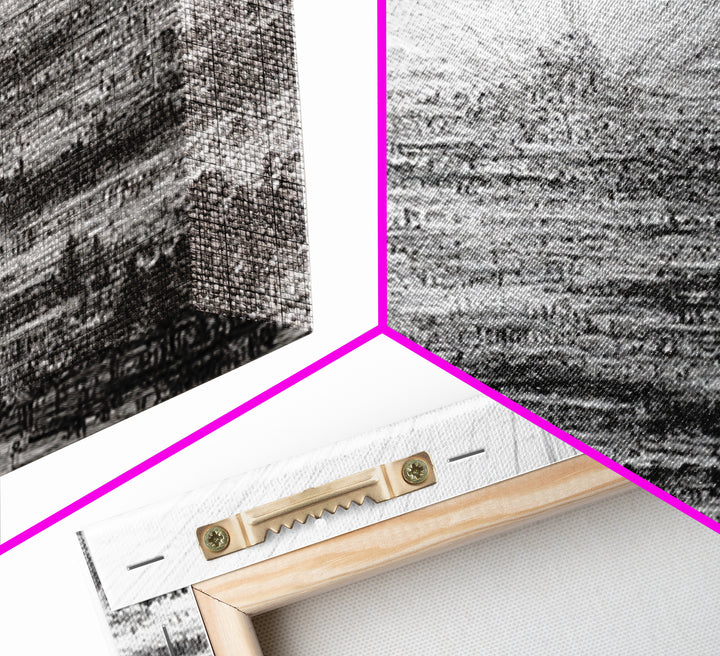 Monochrome Futuristic City Spire Canvas Print, Abstract Urban Architecture Wall Decor, Minimalist Black And White Art Poster