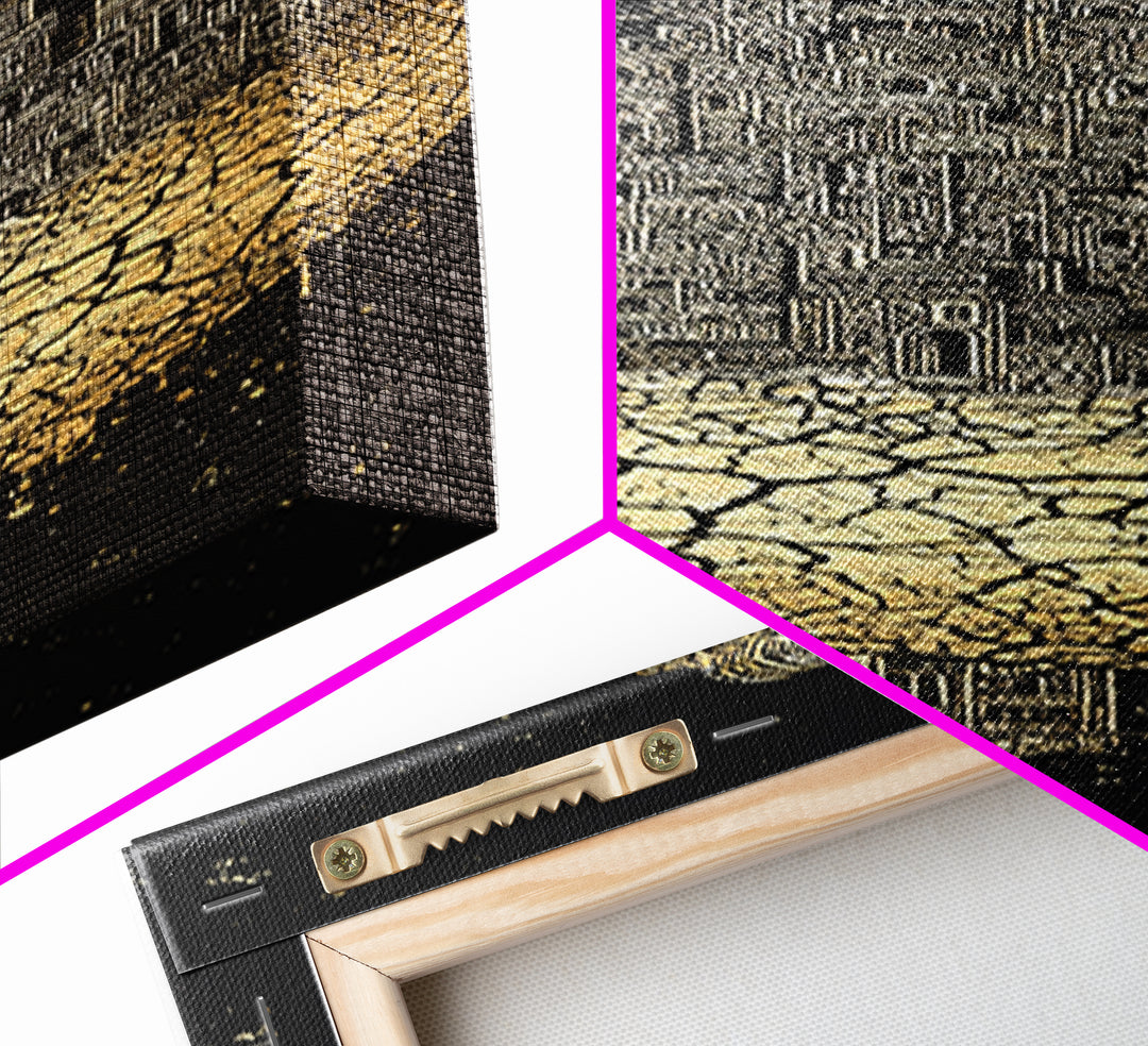 Golden Floating Afro Futurist Castle, Black And Gold African Wall Art, Luxury Canvas Print, Statement Home Decor Gift For Living Room