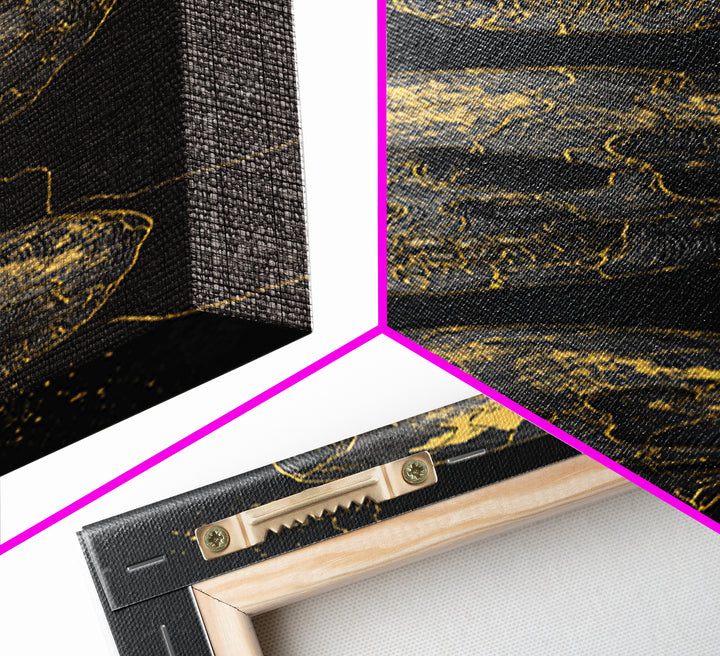 Three Gold Skulls On Black Canvas Print, Gothic Anatomy Wall Art, Dark Luxury Decor, Macabre Statement Gift For Him Home Decor