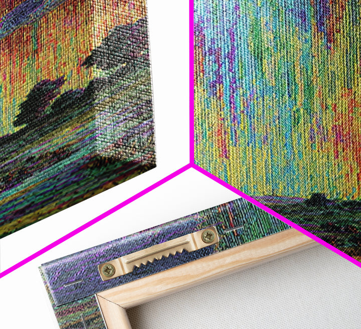 Luminous Jungle Path With Violet Trees Canvas Print, African Inspired Nature Scene Art, Dreamy Green Blue Wall Decor Gift
