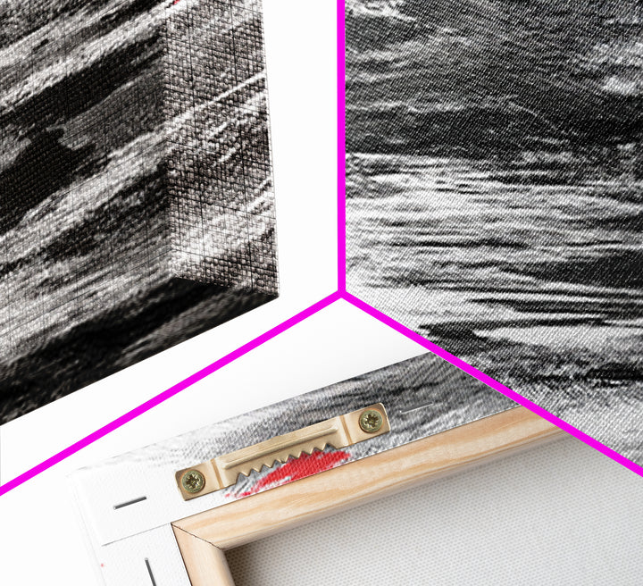 Black And White Abstract River Figure Wall Art, African Abstract Painting, Modern Ink Texture Decor With Red Accents Fine Art Print