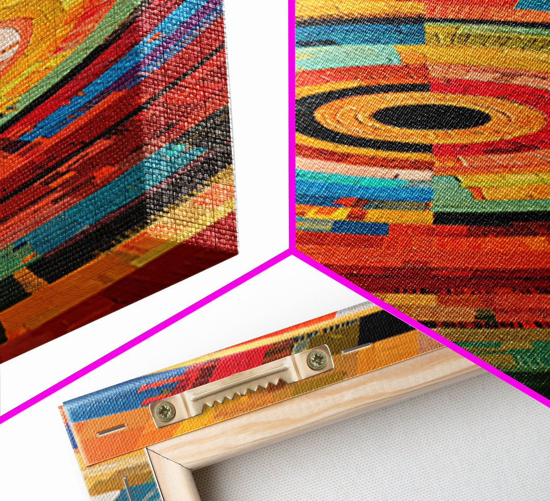 Colorful Concentric Mosaic Circle Canvas Print, African Abstract Art, Modern Geometric Wall Decor, Bold Statement Art Gift