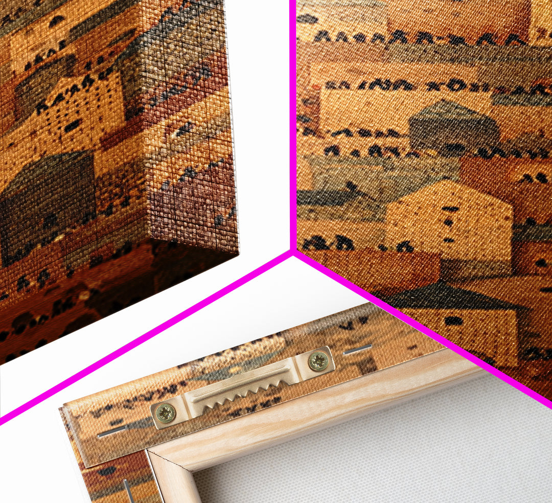Sahel Mud Brick Village Wall Art, African Architecture Canvas Print, Earth Tone Cultural Decor, Tribal Cityscape Artwork