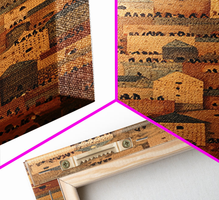 Sahel Mud Brick Village Wall Art, African Architecture Canvas Print, Earth Tone Cultural Decor, Tribal Cityscape Artwork