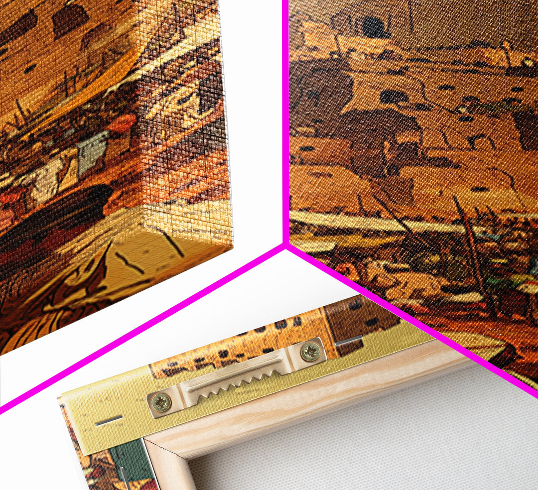 Moroccan Kasbah Market Wall Art, Sunset Desert Tower Canvas Print, African Travel Poster, Warm Terracotta Home Decor Artwork