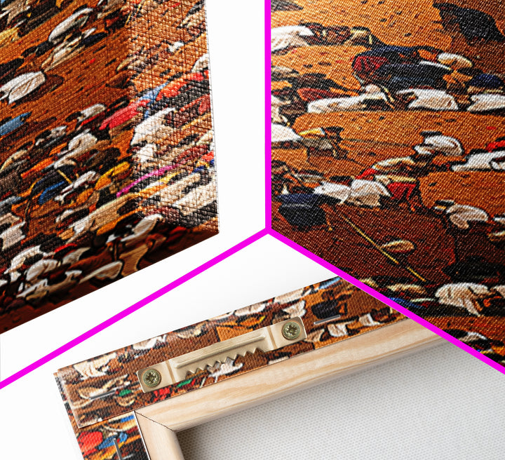 Crowded African Market Wall Art, Aerial Mud Brick Festival Canvas Print, Vibrant Cultural Decor, Sahel Cityscape Artwork