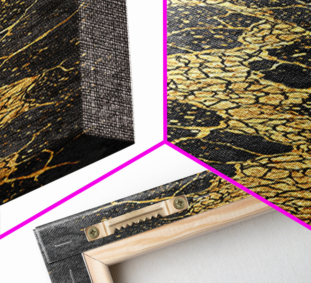 Black And Gold Kintsugi Crack Abstract Wall Art, Modern Canvas Art, Luxury Canvas Print, Textured Art Print, Bold Decor Gift