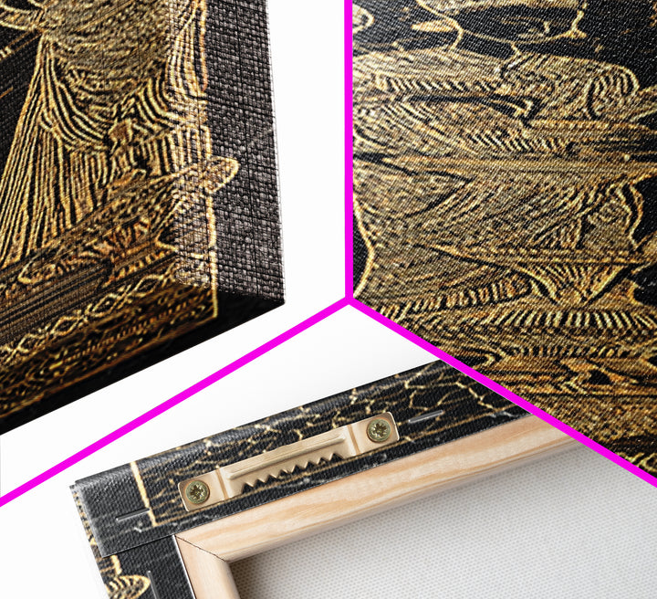 Golden African Women Ritual Wall Art, Ancient Egyptian Inspired Black Gold Canvas, Afrocentric Decor, Tribal Ceremony Print