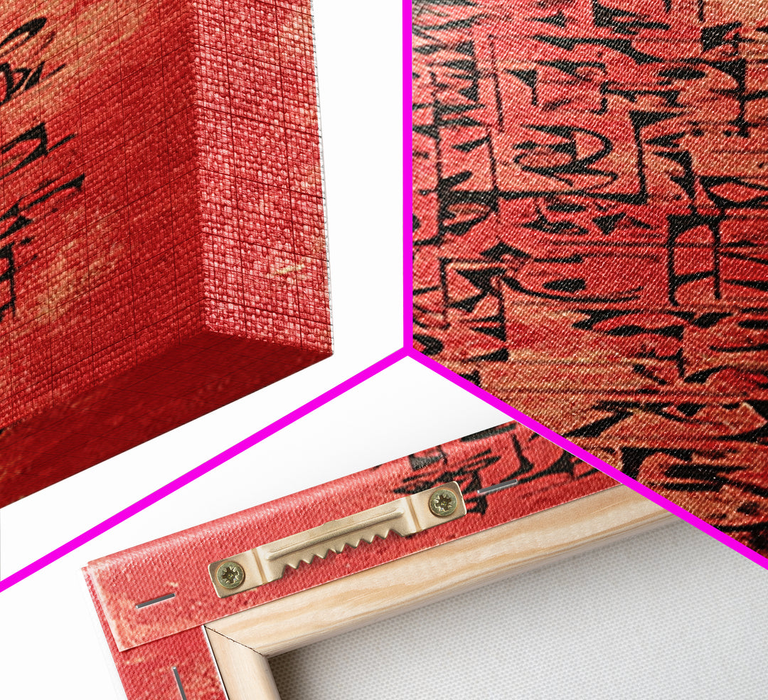 Red African Abstract Symbols Canvas Print, Tribal Script Painting, Bold Afrocentric Wall Decor, Modern Culture Art For Home