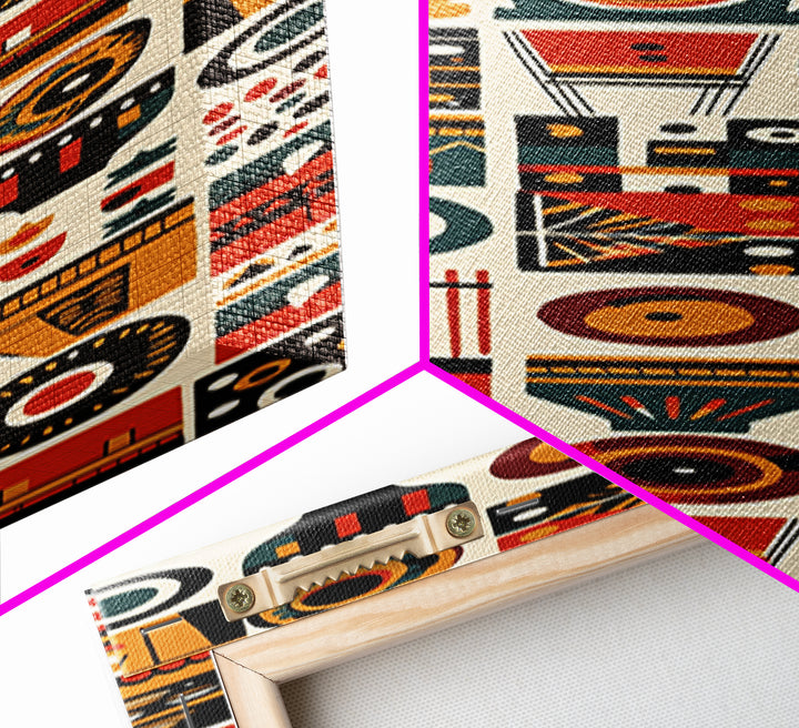 Orange Black African Symbols Wall Art, Tribal Mask Inspired Geometric Pattern, Afrocentric Canvas Print, Bold Home Decor