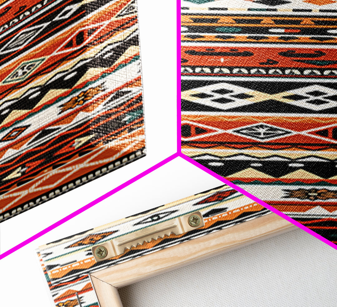 Orange Black And Teal African Patterns Wall Art, Tribal Textile Print, Ankara Inspired Decor, Boho Cultural Home Decoration