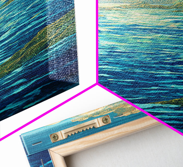 Turquoise Ocean With Golden Clouds Canvas Print, Blue Seascape Wall Art, Dreamy Nature Scene Art, Coastal Home Decor Gift