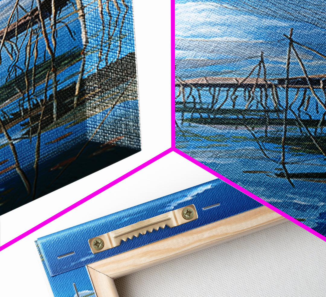 Blue African Fishing Nets Wall Art, Lake Landscape Canvas Print, Coastal Safari Decor, Serene Water Scene Art Gift For Home Decor